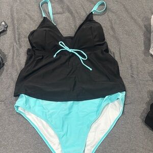 Black and Aqua Tankini Swimsuit